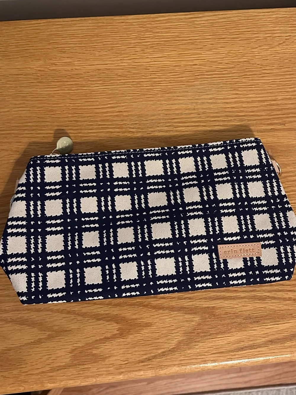 Erin Flett Maine Navy & Cream Plaid Zip Pouch NWT